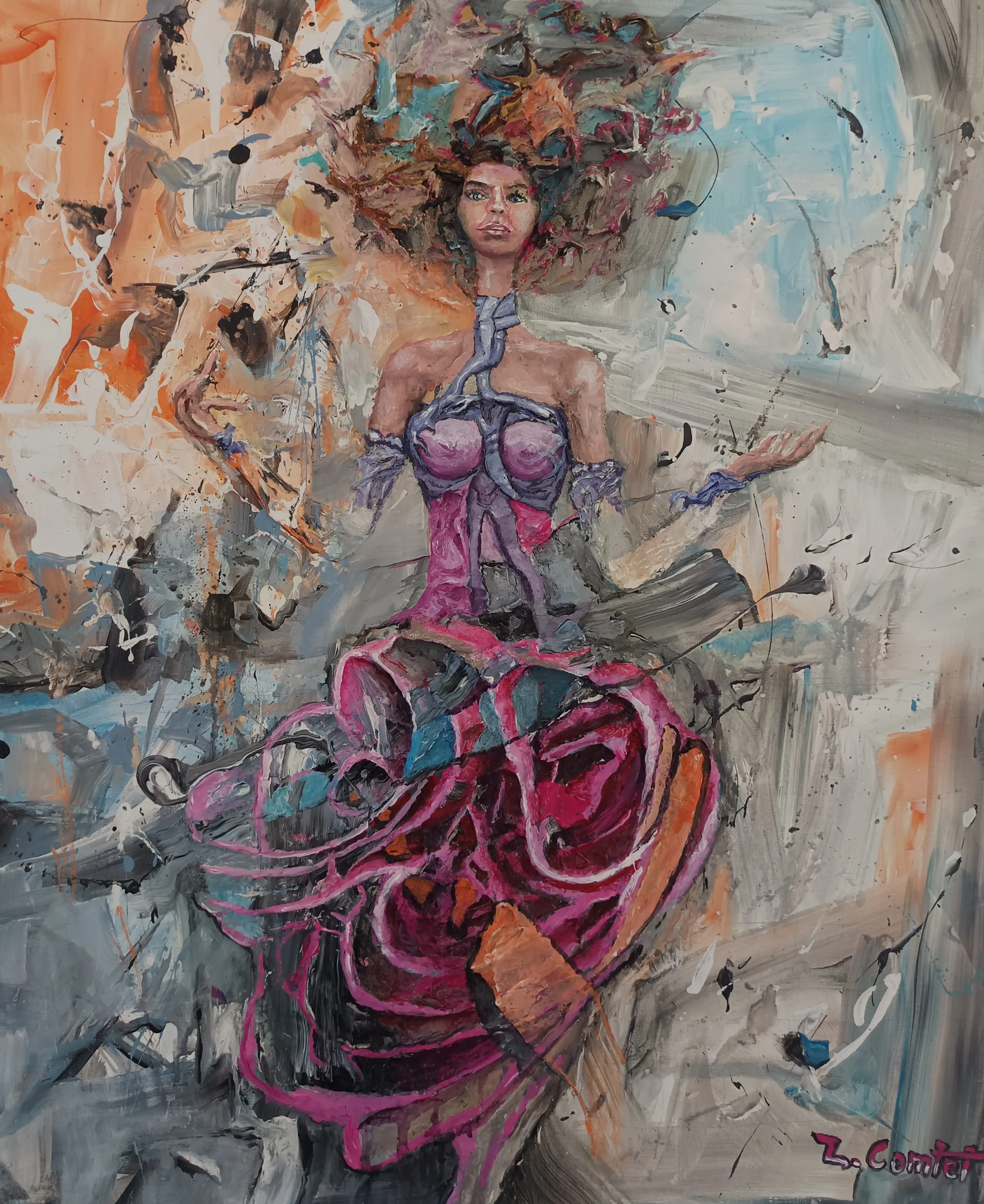Femme à la robe rose