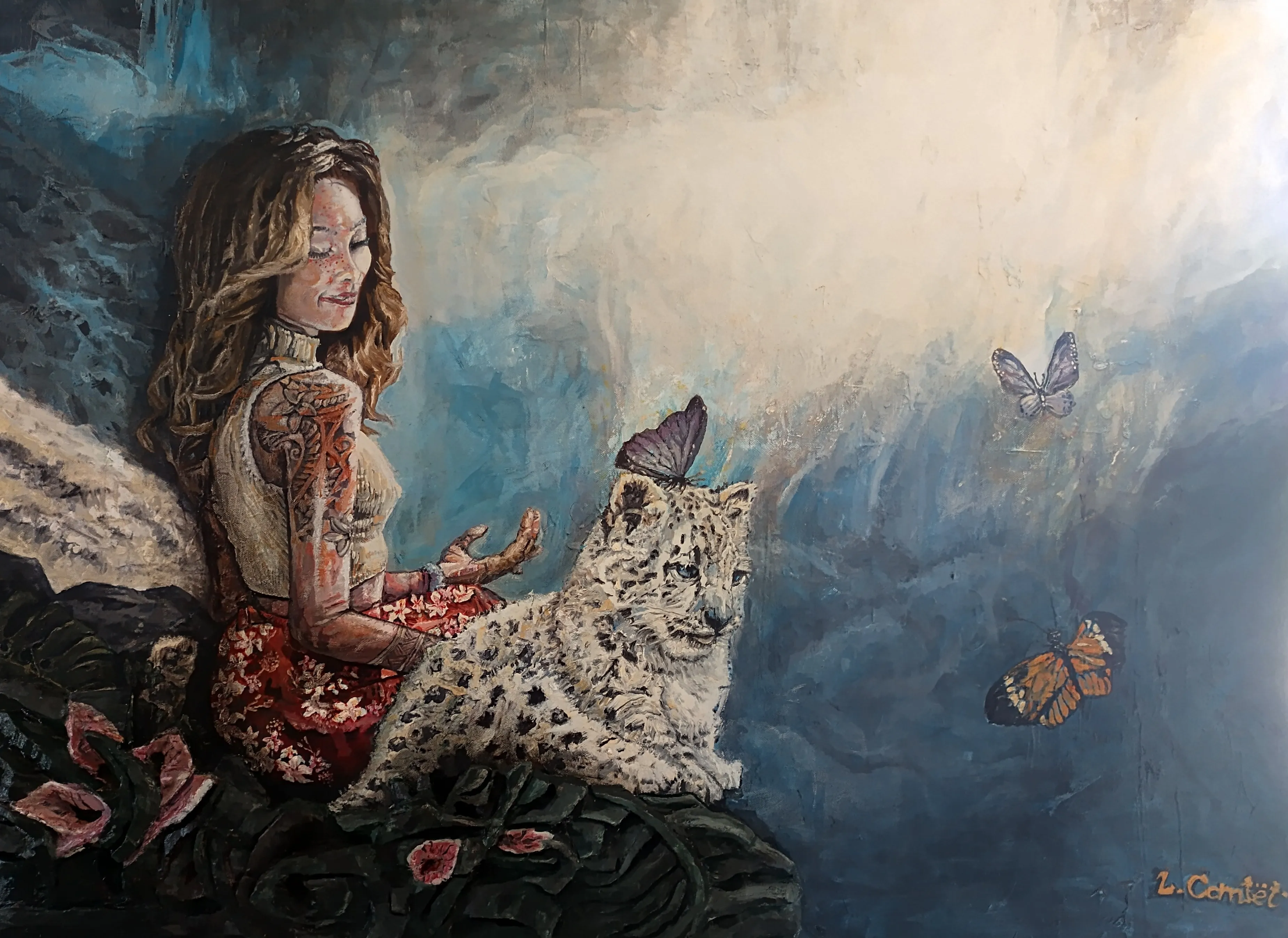 Femme à la petite panthère des neiges